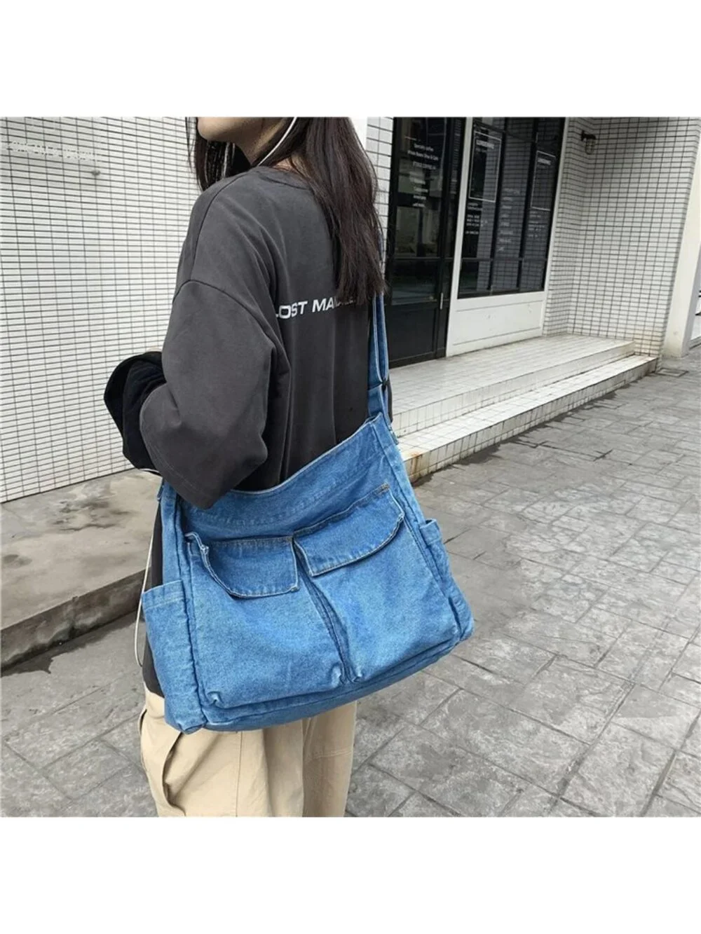 Casual Denim Canvas Messenger Tote Bag for Women & Men - Retro Aesthetic